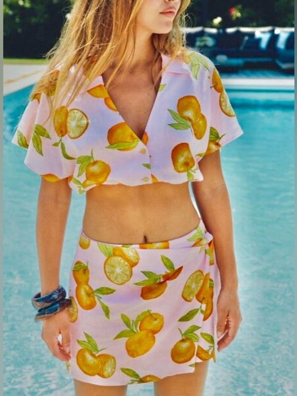 ZARA🍊Citrus Crop Top Button-up Shirt